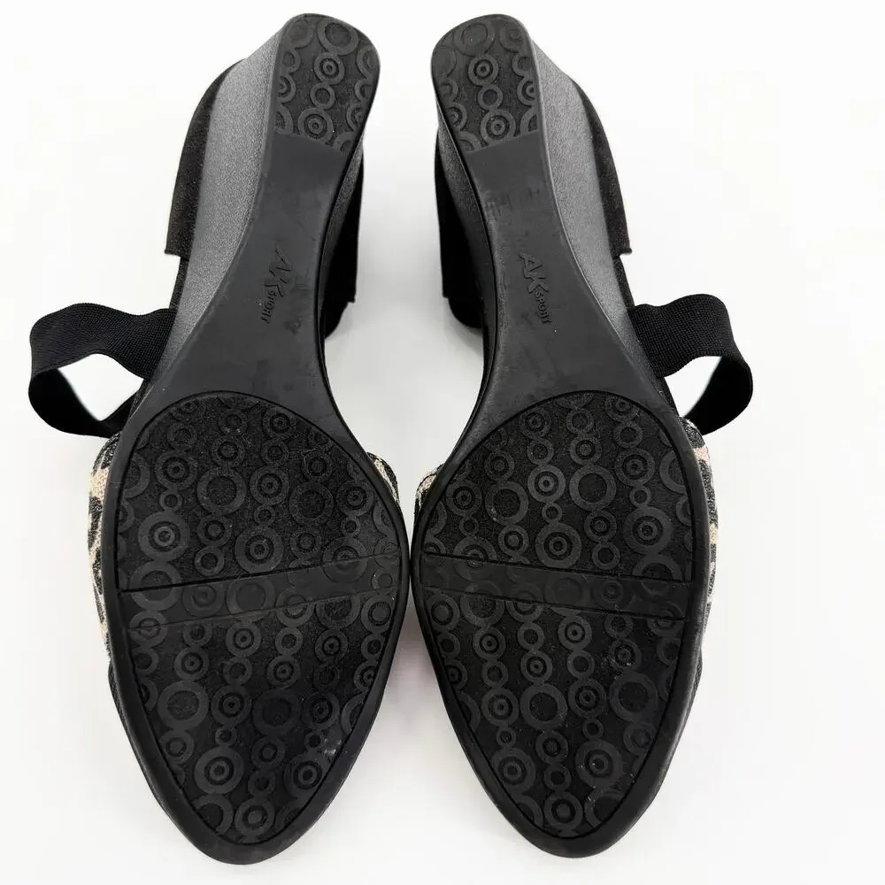 Anne Klein AK Sport Leopard Print Elastic Strap Wedge Flats Size 9.5M Office EUC